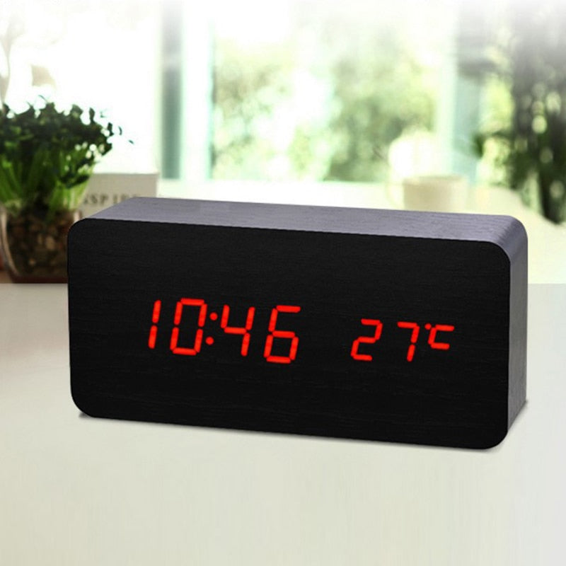 LED Alarm Clock Wooden
