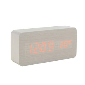 Digital Thermometer Wooden Alarm Clock